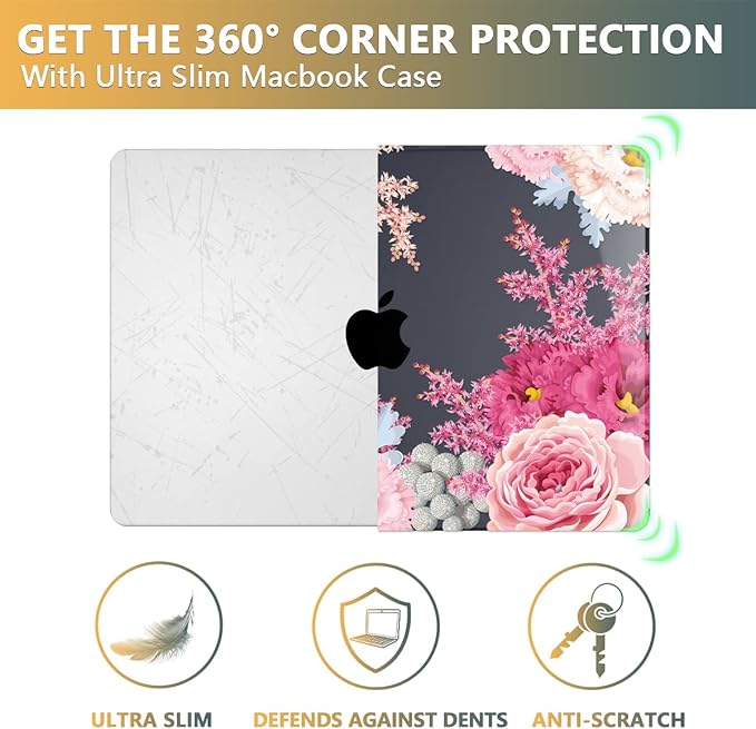 CISSOOK Gorgeous Floral Case for MacBook Pro 14 Inch 2024 2023 2021 Release M4 A3112 A3185 A3401 / M3 A2992 A2918/ A2779 M2 /A2442 M1, Plastic Hard Shell Case for MacBook Pro 14.2", Gorgeous Flowers