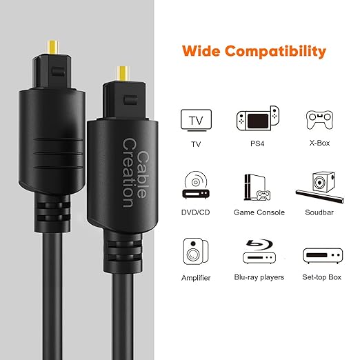 CableCreation 12FT Digital Optical Audio Cable 2-Pack, Toslink Male to Male, Compatible with Home Theater, Sound Bar, TV, PS4, Xbox & More
