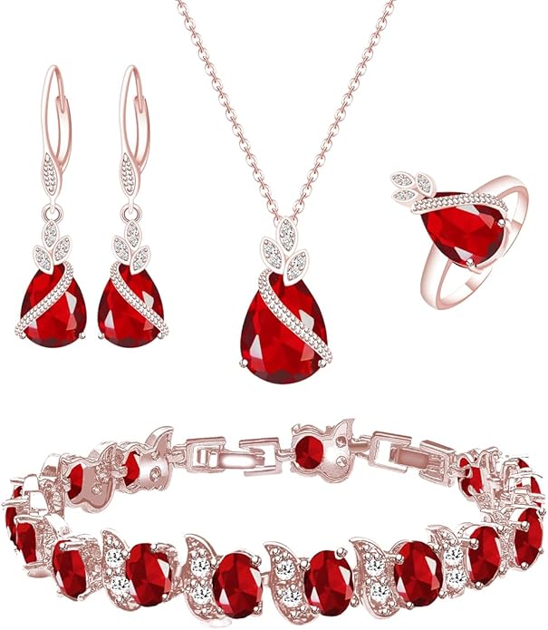 LMXXVJ Jewelry Set for Women,Teardrop Cubic Zirconia Necklace Earrings Adjustable Ring Bracelet Jewelry Set Formal Jewelry Gift