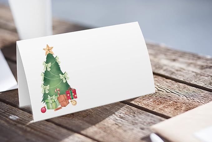 FZ-a104 Christmas Food Tent Labels (25 pack) - Table Place Cards for Banquet, Buffet Food Label, Christmas Party