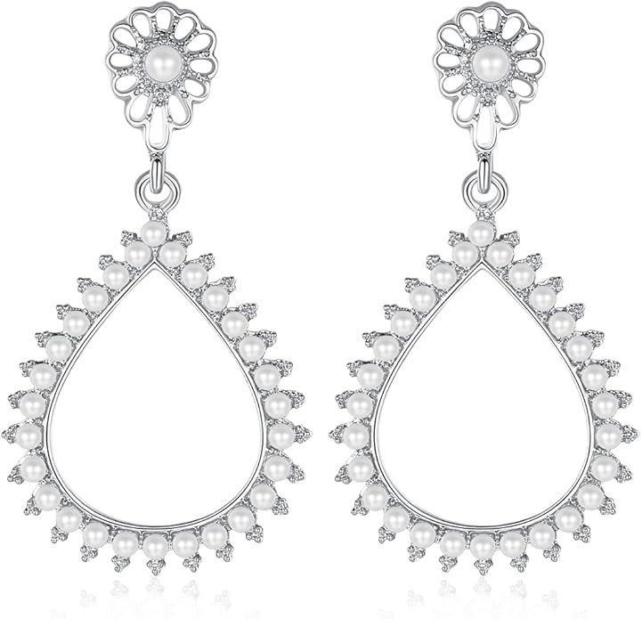 mecresh Flower Teardrop Bridal Wedding Dangle CZ Earrings in Silver/Gold Tone for Women Girl Bride Gift …