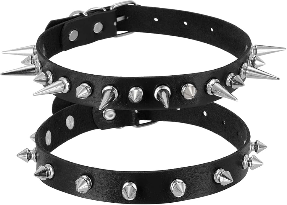MECCANIXITY Spiked Chokers, Metal Spike Studded Link Leather Collar Chokers Necklace with Spikes Gothic Jewelry Accessories
