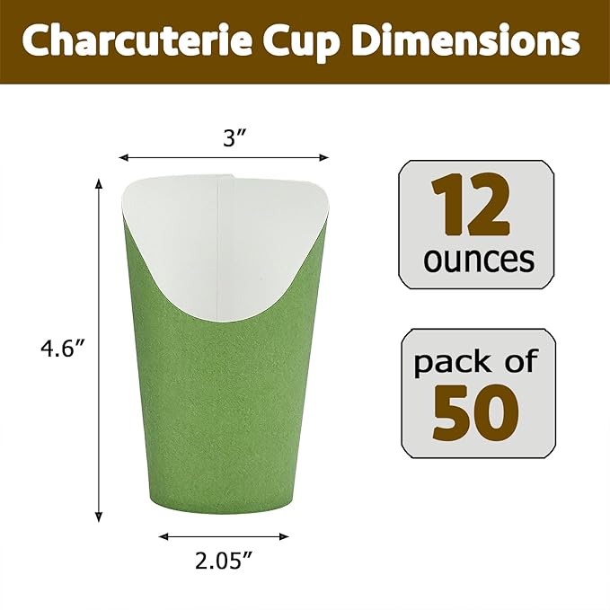 CAMKYDE 50 Pcs French Fries Holder, 12oz Disposable Paper French Fry Cups Charcuterie Cups for all Occasions (12oz, Sage Green)