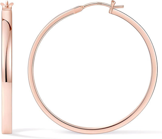 Gacimy Flatted Hoop Earrings for Women 14K Gold Plated with 925 Sterling Silver Post