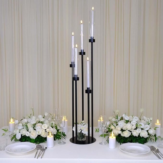42.5inch 1pc Black Candelabra Centerpieces for Tables 5 Arms Wedding centerpieces for Decorations