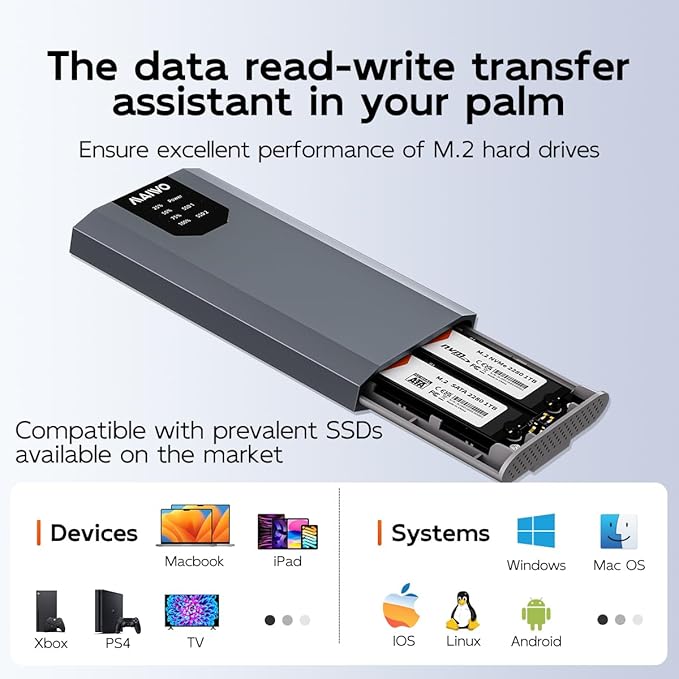 MAIWO Dual-Bay M.2 SSD Enclosure Cloner for NVMe & SATA, USB3.2 GEN2X2 10Gbps M.2 Offline Duplicator Supports SATA to NVMe and NVMe to SATA, Dual M.2 Enclosure for SSDs Sizes 2230/2242/2260/2280
