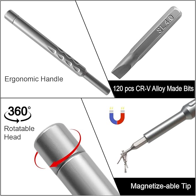 128 in 1 Precision Screwdriver Set,Precision Bit Set,Professional Magnetic Repair Tool Kit with 120 Bits for Electronics, Computer, Laptop, Game Console and Household Appliances