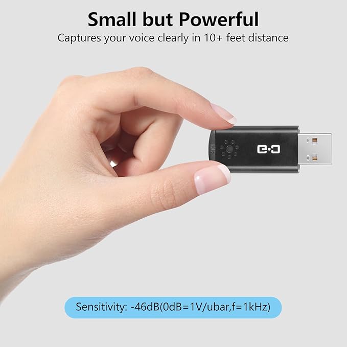 USB Microphone for Laptop and Desktop Computer, High Sensitivity for Clear Call, Plug-and-Play, High Gain, Cordless Mini-Sized Portable, Ideal for Work & Study