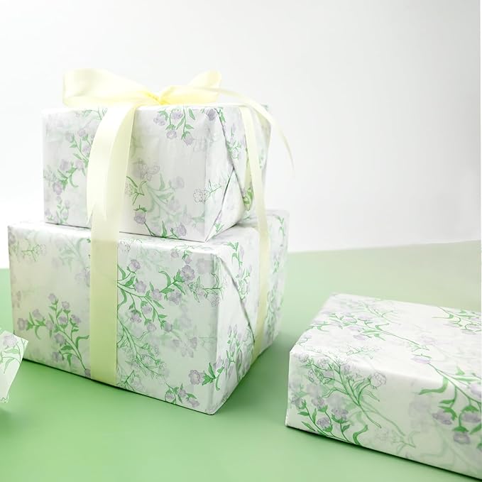 TINYFUTURE 100 Sheets Flower Gift Wrapping Tissue Paper Recyclable Greenery Botanical Packaging Bag for Wedding Birthday Showers Art Craft Party Favor Decoration
