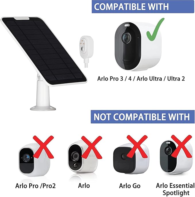 Solar Panel Charger Compatible with Arlo Pro 3/Pro 4/Pro 5S/Ultra/Ultra 2/Go 2 Continuous Power Supply IP65 Weatherproof with 9.8ft Charging Cable and Adjustable Wall Mount