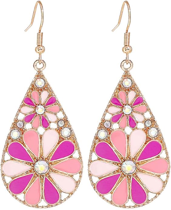 Colorful Green Teardrop Earrings for Women - Bohemian Style Enamel Dangle Earrings Lightweight Fashion Jewelry for Daily/Wedding/Party