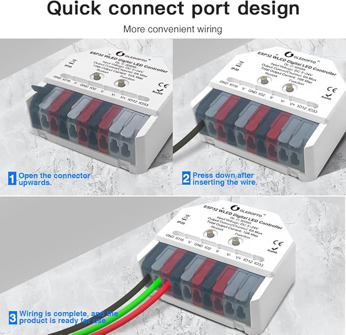 GLEDOPTO ESP32 Mini WLED LED Controller DC 5~24V DIY Dynamic Lighting Work with Addressable Digital FCOB RGB IC WS2811 WS2812 SK6812 TM1814 WS2813 WS2815 Strip Light Easy Wiring