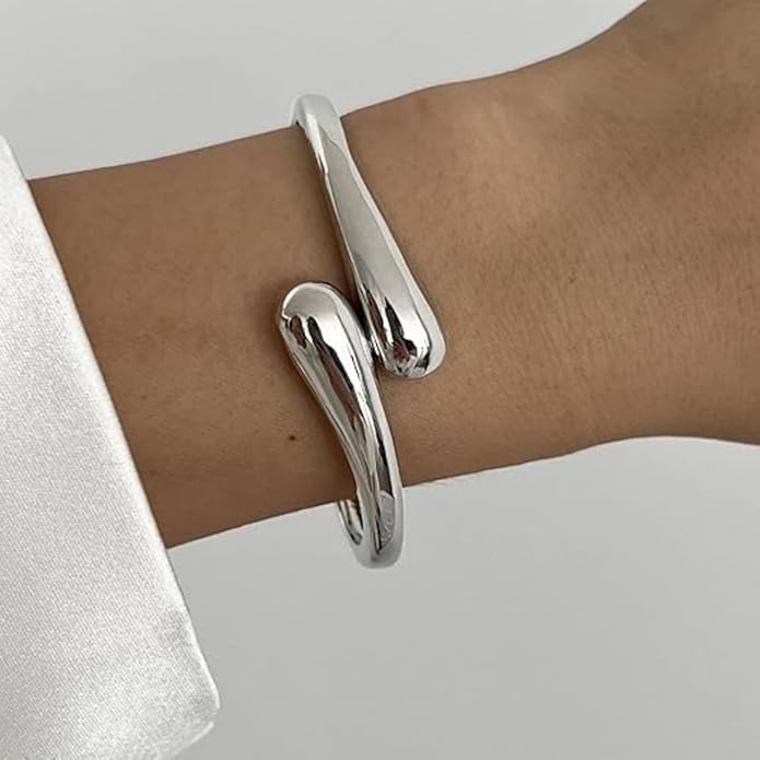 Gold/Silver Cuff Bangle Bracelets For Women Chunky Waterdrop Twisted Hinged Bangle Bracelets Minimalist Arm Cuff Bracelet Jewelry Gifts