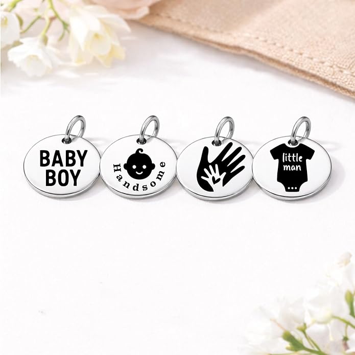 SM Design Pregnancy & New Baby Charm Set – Set of 4 Meaningful Stainless Steel Charms – Great for Crafting, Making Bracelets and Necklaces - Meaningful Keepsake Charms for Expecting & New Moms