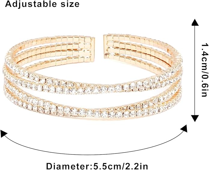 Rhinestone Bracelet Multilayer Cuff Bracelet Sparkling Crystal Layered Bridal Bracelets for Women