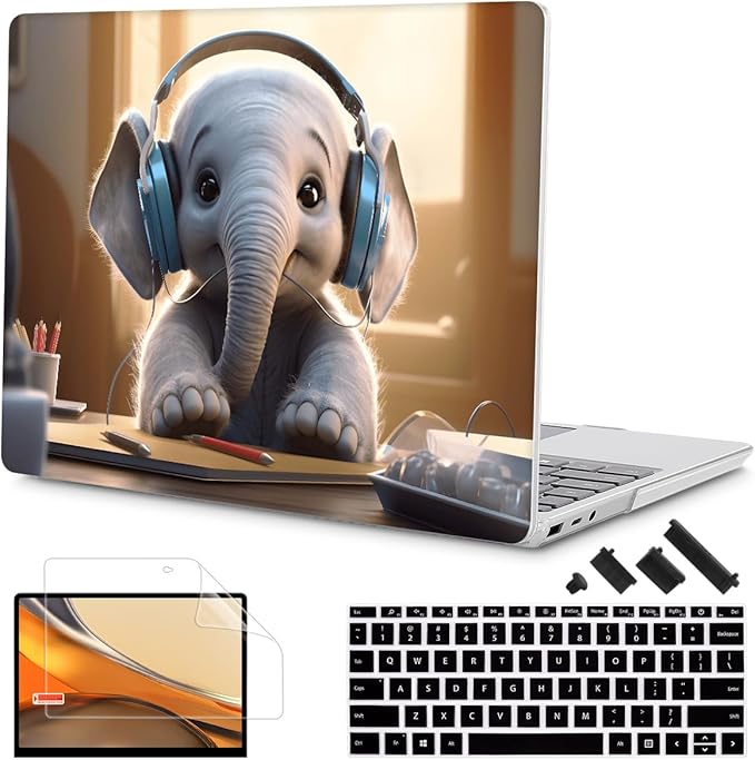 Tuiklol Case for 15 Inch Microsoft Surface Laptop 5/4/3 2022-2020, Model 1979/1953/1872/1873 Hard Shell Cover, Keyboard Cover+Screen Protector+Dust Plugs, Elephant