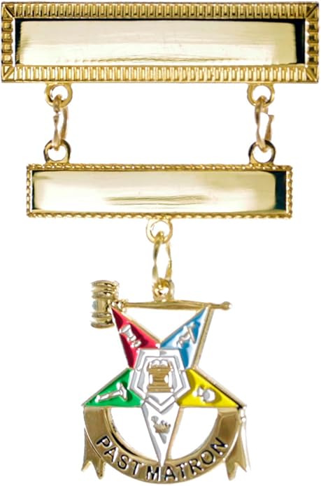 OES Eastern Star Engraved Jewel Nickel or 24K Gold Plated Brooch with choice of charm dangle