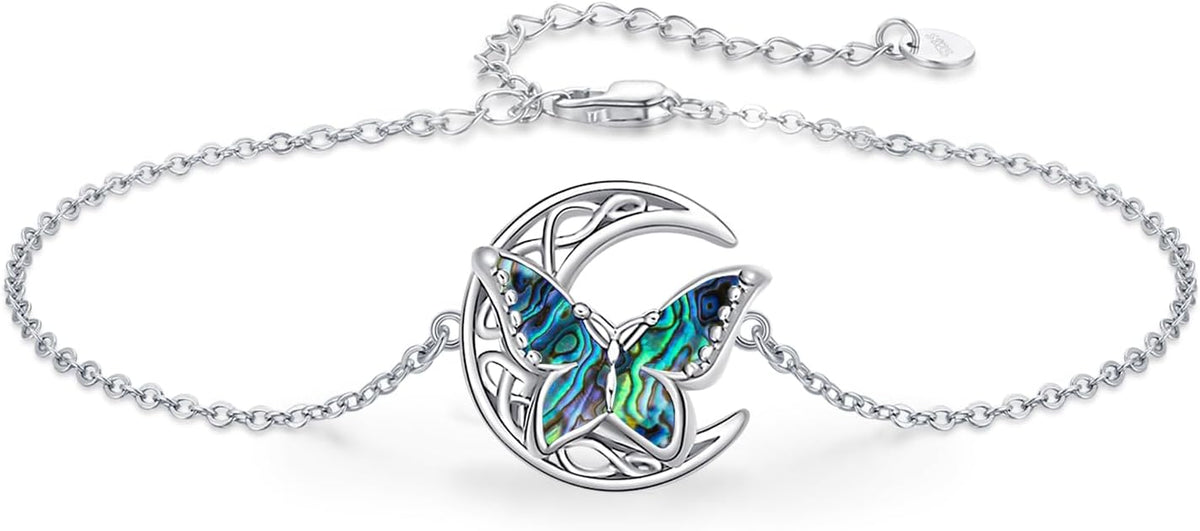 Dragonfly Bracelet 925 Sterling Silver Butterfly Bracelet Adjustable Celtic Moon Bracelet Irish Celtic Jewelry Gifts for Women