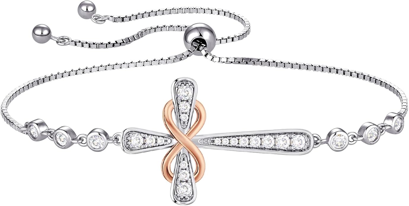 YL Cross Bracelet 925 Sterling Silver Infinity Sideways Link Bracelet Birthstone Jewelry for Women