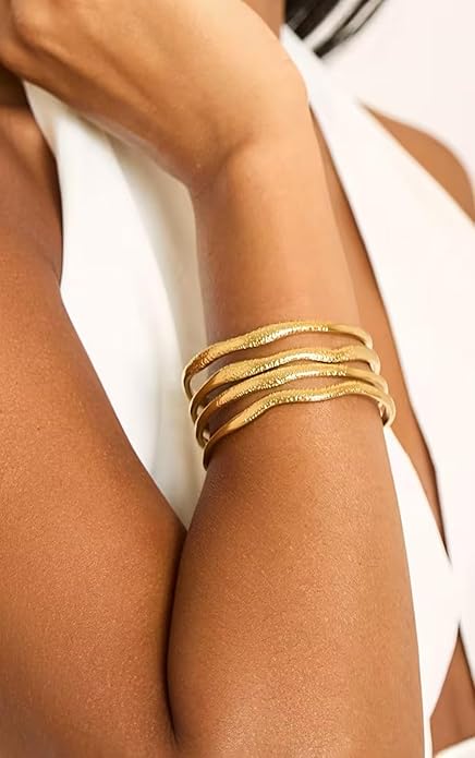 PERNNLA PEARL Dainty Gold Bar Bracelet for Women Simple Delicate Thin Cuff Bangle Hook Bracelet 18K Gold Plated Handmade Minimalist Jewelry