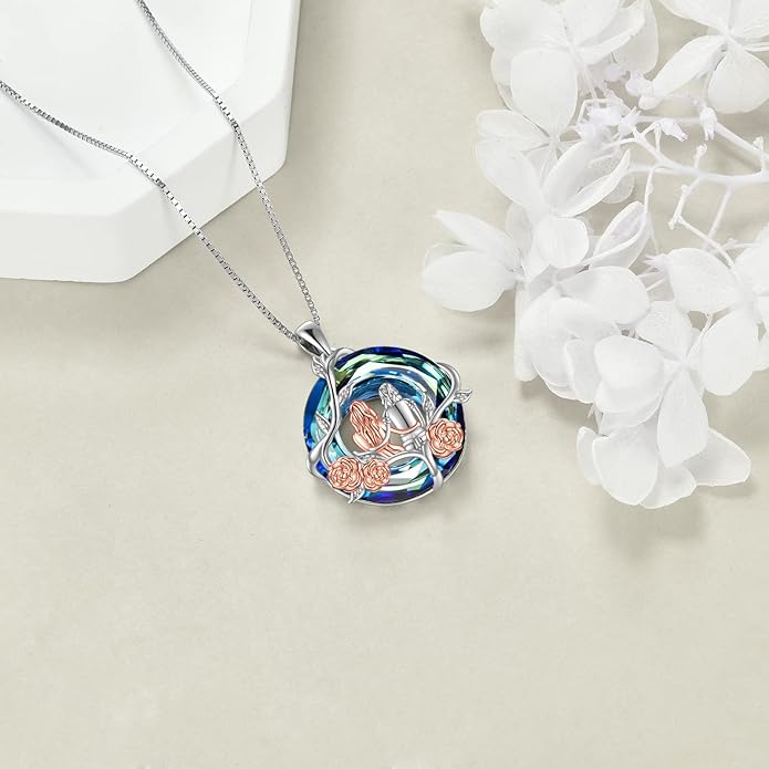 TOUPOP Sisters Gifts from Sister Necklace Sterling Silver Rose Flower with Crystal Jewelry Valentines Day Birthday Gifts for Women Best Friend Friendship