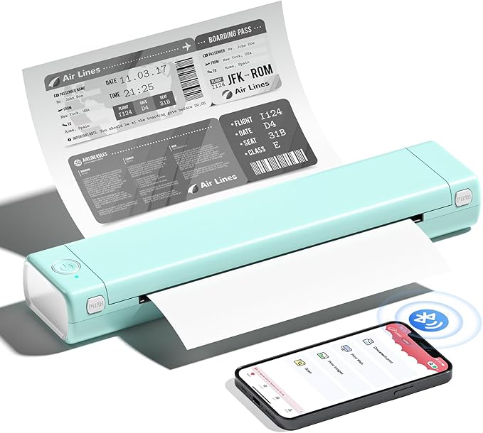 Phomemo M08F Portable Printers Wireless for Travel, Thermal Printer Support 8.5" X 11" US Letter Thermal Paper, Bluetooth Inkless Printer Compatible with iOS, Android, Laptop for Travel, Office, Home