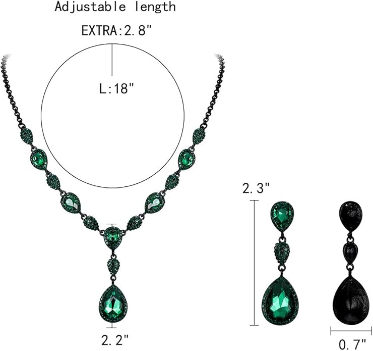 EleQueen Women's Cubic Zirconia Teardrop Y-Necklaces Dangle Earrings Jewelry Sets for Brides Bridesmaids