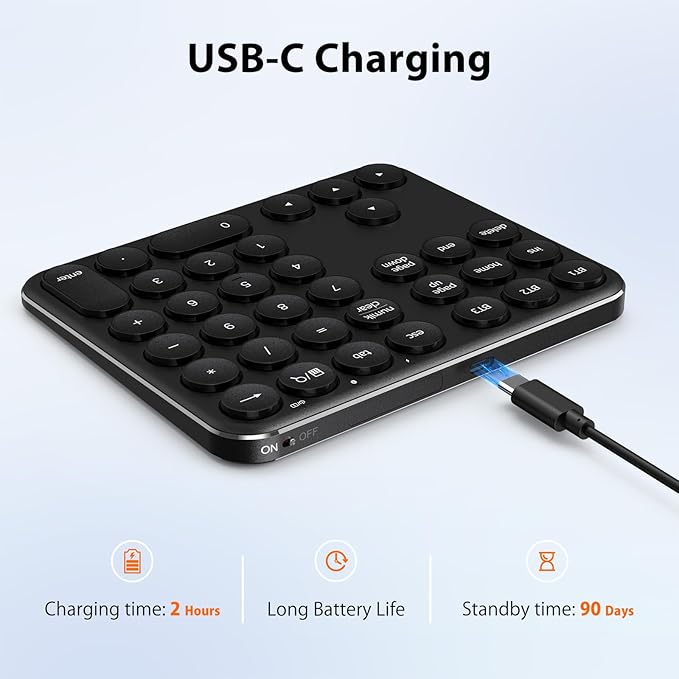 iClever Bluetooth Number Pad, Portable Wireless Number Pad, Aluminum Rechargeable 35-Keys Numeric Keypad for Multi-Devices, Compatible for Laptop, Mac, iMac, Tablet, PC and Desktop