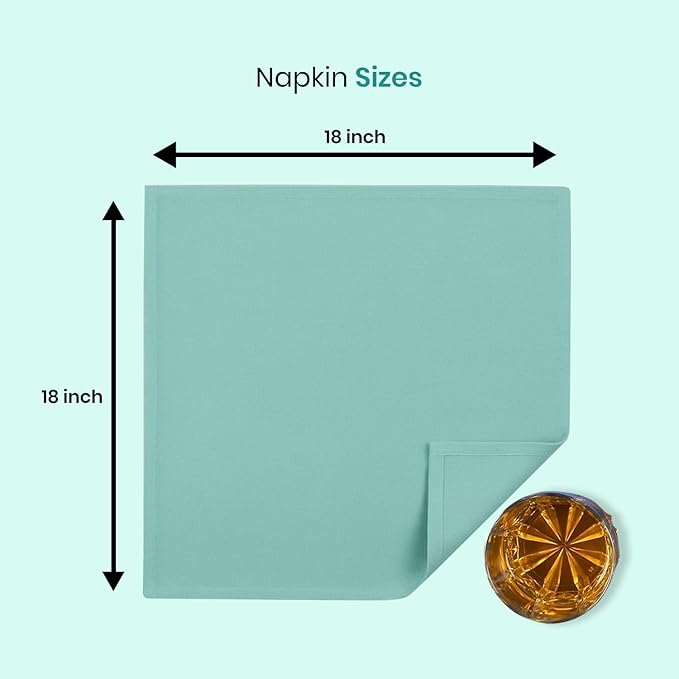 LFH Home Cotton Rich Metered Napkins for Dining Table Set of 12, Elegant Cloth Napkins for Wedding Party or Everyday Use Machine Washable Durable Reusable and Soft for Hosting 18x18 Inch - Aqua
