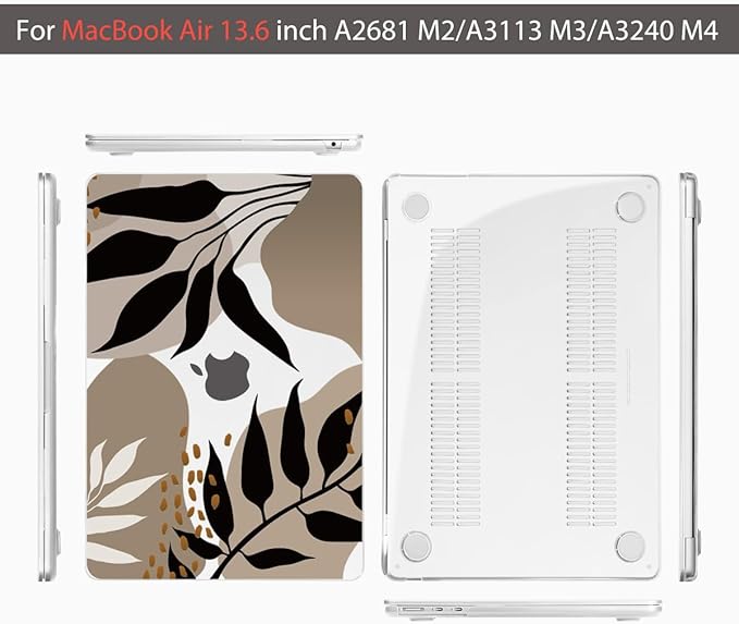 Teryeefi for MacBook Air 13.6 inch Case M2 M3 2022 2023 2024 A2681 A3113, Plastic Hard Shell with Screen Protector & Keyboard Cover & USB 3.0 Adapter for MacBook Air 13 inch, Abstract Tropical Leaves