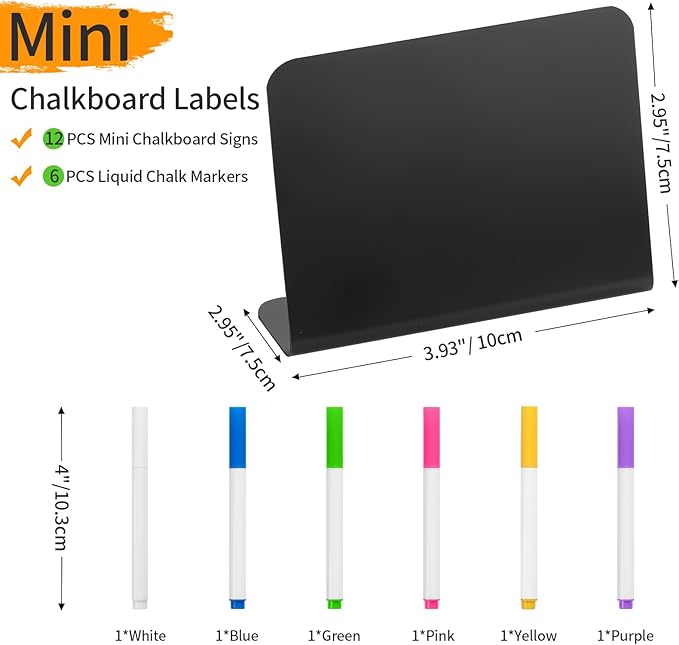 Herda 12 Pack 4"x3" Small Food Labels for Party Buffet Food Signs for Birthday Bakery Wedding Signs Tags Food Tags Place Cards Message Board Signs Mini Chalkboard Signs Includes 6 Wet Erase Markers
