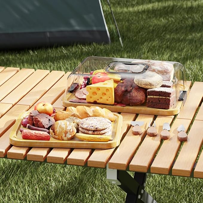 13.4"x9.5" Portable Cheese Board with Standard Clear Lid - Bamboo Charcuterie Container for Office, School, Travel - Carrying Handle & Locking Clasps