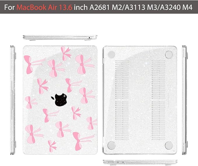 Teryeefi Compatible for MacBook Air 13.6 inch Case 2024-2022 Release Model A3240 A3113 A2681, Protective Plastic Hard Shell Case Cover for MacBook Air M2 M3 M4 13 inch, Pink Ribbon Bows-106