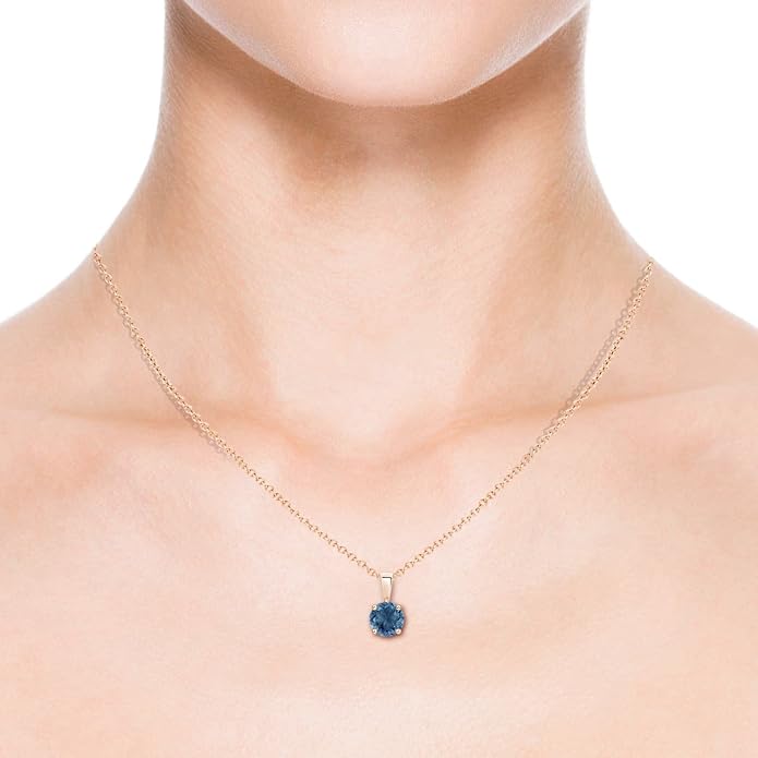 Angara Natural Blue Topaz Solitaire Pendant for Women | Classic Prong-Set Round Blue Topaz Pendant in 14K Solid Gold/Silver/Platinum With 18" Chain | December Birthday, Gemstone Jewelry Gift