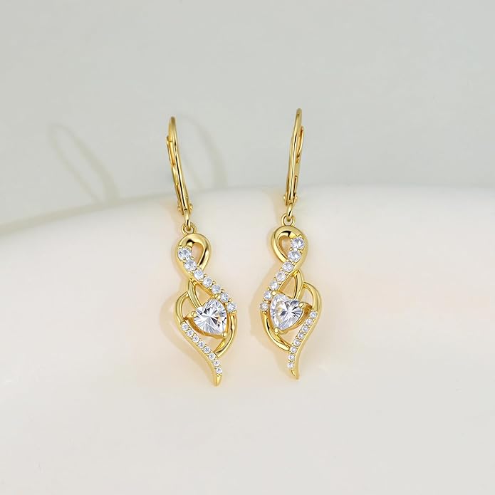 Infinity Heart Dangle Drop Earrings for Women, 925 Sterling Silver Birthstone Leverback Earrings, Birthday Anniversary Valentines Day Jewelry Gifts for Women Mom Her