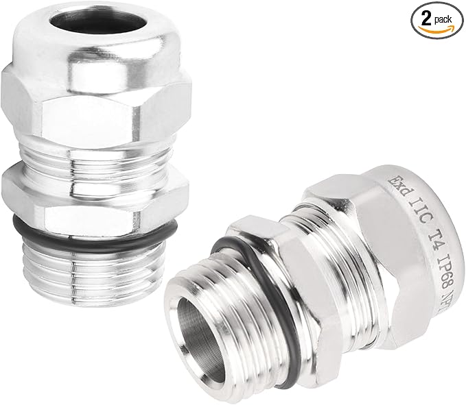 2 Pcs 1/2" NPT Stainless Steel Waterproof Cable Gland, IP68 Waterproof Adjustable Cable Glands, Strain Relief Cord Grip Connectors with Gaskets and Locknut for 6-12mm Cable Diameter