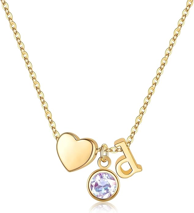 Ursilver Initial Birthstone Necklace for Women - Heart Initial Birthstone Pendant Necklace Personalized Gifts Birthday Gifts for Women