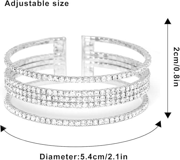 Rhinestone Bracelet Multilayer Cuff Bracelet Sparkling Crystal Layered Bridal Bracelets for Women