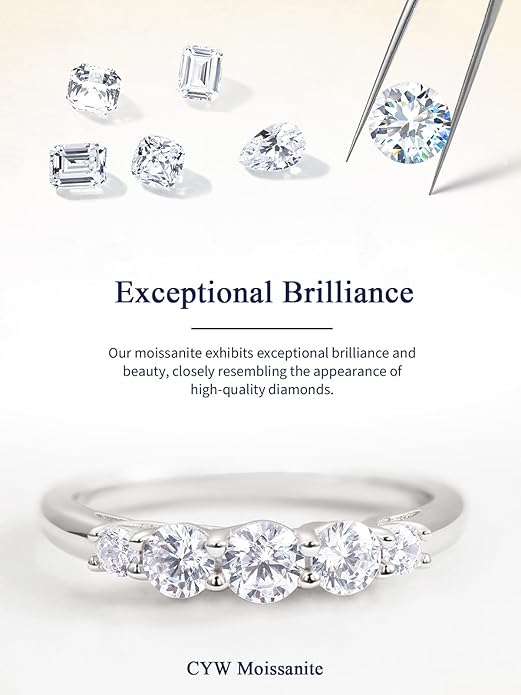 D Color VVS1 Clarity Moissanite Hand Setting Eternity Rings for Women, Solid 925 Sterling Silver Rhodium Finish, Stackable Ring, Wedding Birthday Valentines Anniversary Mothers Day Ideal Gift for Her