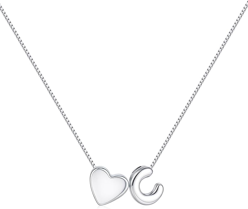 JKK Valentines Day Gifts for Her, 925 Sterling Silver Letter A-Z Heart Necklace Silver Jewelry Trendy Stuff Birthday Valentine's Day Gifts for Women Mom Her