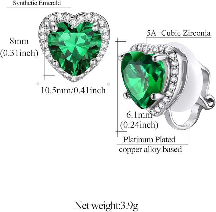 FindChic Sparkling Birthstone Clip On Earrings for Women, Silver Plated Stud Earrings 8MM Cubic Zirconia Non Pierced Studs, 12 Months Birthday Jewelry Gift