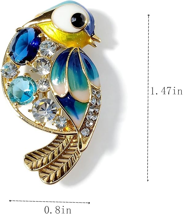 Brooches for Women Blue Bird Brooch with Sapphire Crystal Enamel Animal Pin for Women Fashion Jewelry for Coat/Dress/Gift