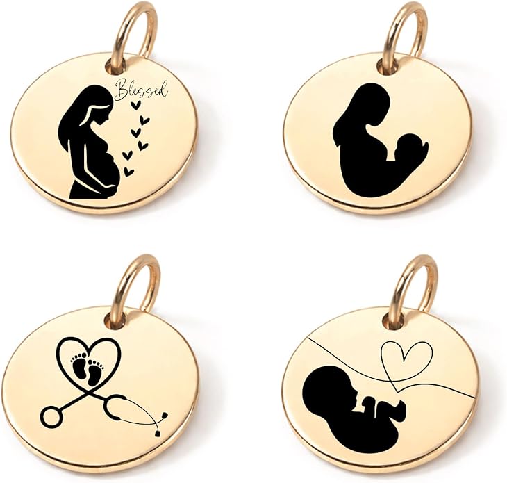 SM Design Pregnancy & New Baby Charm Set – Set of 4 Meaningful Stainless Steel Charms – Great for Crafting, Making Bracelets and Necklaces - Meaningful Keepsake Charms for Expecting & New Moms
