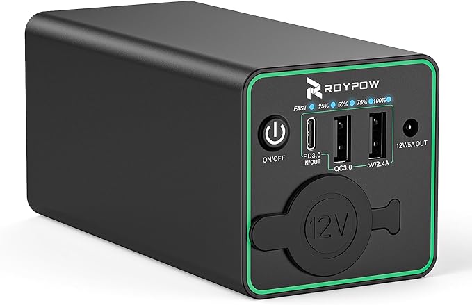 RoyPow 30W PD Portable Charger with 12V 10A Constant Voltage Cigarette Lighter Socket, 86.58Wh USB C Laptop Power Bank, 18W QC & 12V DC Battery Pack, Perfect for Dash Cam Astrophotography or Camping
