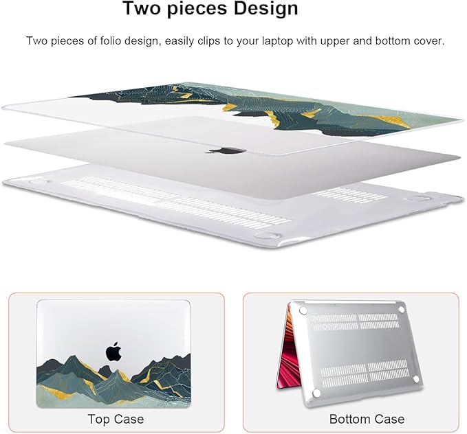 for MacBook Air 13 Inch Case 2021 2020 2019 2018, Plastic Hard Shell Case Keyboard Cover for Mac Air 13 Model A2337 M1 A2179 A1932 with Touch ID & Retina Display, Circling Mountain