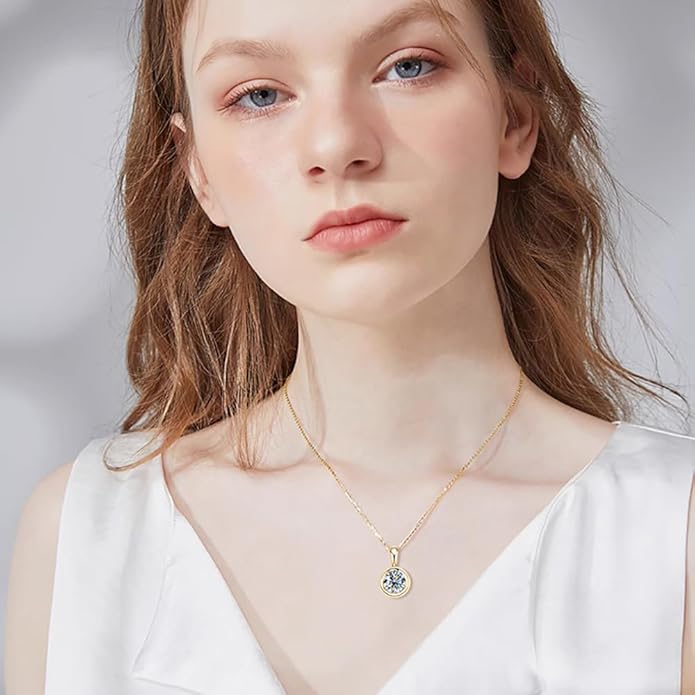 Classic 2 Carat Round Cut Diamond Pendant Necklace in Sterling Silver, Bezel-Set White Diamond, Diamond Jewelry for Women