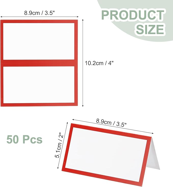 PATIKIL 50Pcs Table Place Cards, 3.5 x 2 Inches Blank Name Place Cards for Table Setting Wedding Reception Buffet, Red