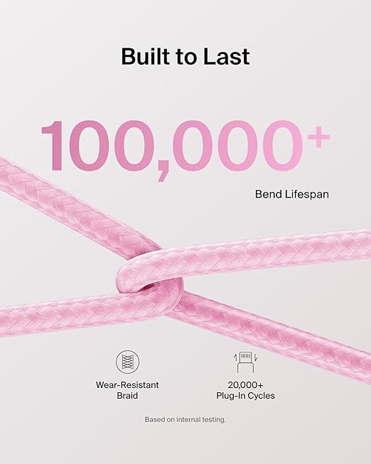 Belkin USB C to USB C Cable 2-Pack, 3.3ft, 60W - Type C Charger, iPhone Charger Cord, Soft, Braided, Flexible for iPhone 16, Galaxy S25, Pixel 9, Airpods, iPad Pro & More, Travel Essentials - Pink