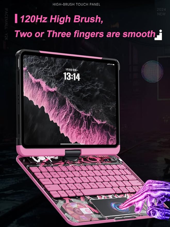 Transparent 360 for iPad Keyboard case with Wireless Keyboard for iPad Air 13 inch(M3/M2, 2025/2024), Trackpad, 7 Color Backlight, 360° Rotating Stand for iPad Pro 12.9" 2018-2022(6/5/4/3 Gen)