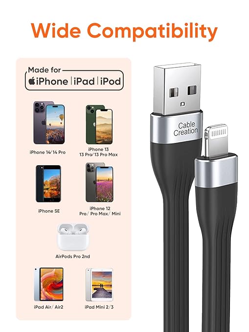 CableCreation MFi Certified iPhone Charging Cable - Short 15 cm, USB to Lightning, Fast Charging, Compatible with iPhone 14/14 Pro Max/13/12/12 Pro/11/X/XR/8/8 Plus/7/6S/6/SE, iPad